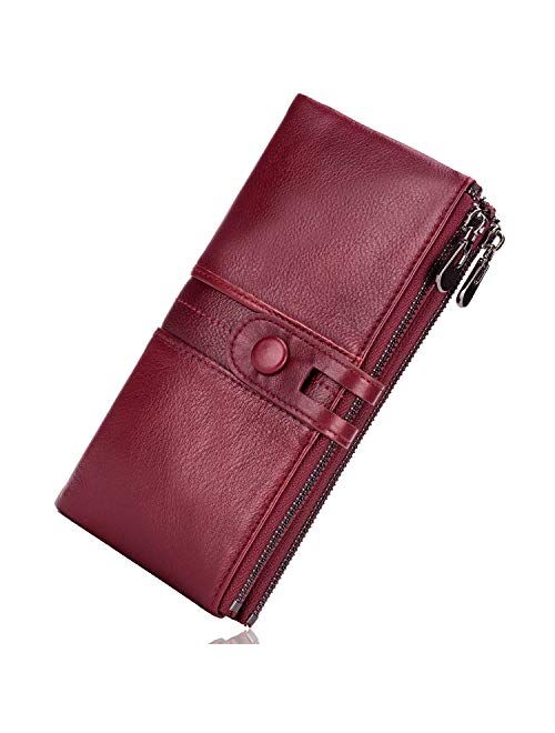 MUIIKOLA ROULENS Wallet for Women Genuine Leather Card Holder Phone Checkbook Organizer Zipper Coin Purse