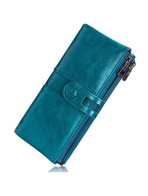 MUIIKOLA ROULENS Wallet for Women Genuine Leather Card Holder Phone Checkbook Organizer Zipper Coin Purse