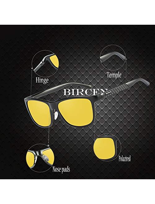 Bircen HD Night Vision Driving Anti-Glare Glasses for Men Women Al-Mg Metal Frame Rainy SafePolarized Fashion Sun glasses