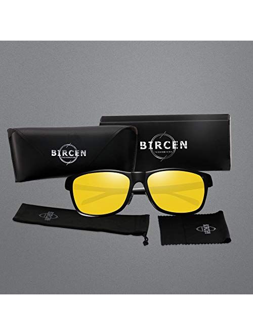 Bircen HD Night Vision Driving Anti-Glare Glasses for Men Women Al-Mg Metal Frame Rainy SafePolarized Fashion Sun glasses