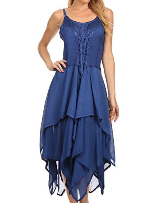 Sakkas Lady Mary Jacquard Corset Style Bodice Lightweight Handkerchief Hem Dress