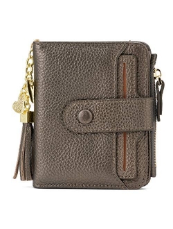 Women's RFID Mini Soft Leather Bifold Wallet With ID Window Card Sleeve Coin Purse