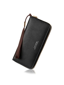 PGXT Women's Long Leather Card Holder Purse Zipper Buckle Elegant Clutch Wallet