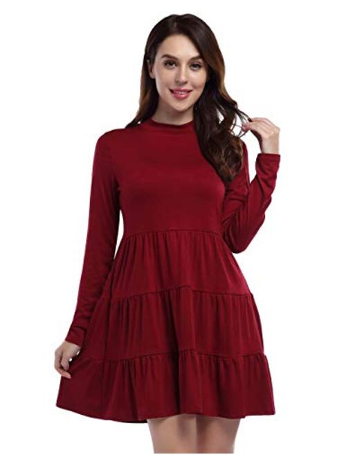 Leadingstar Women Basic Turtleneck Cotton Lace Casual Dress