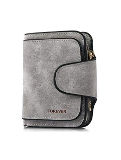 RFID Blocking Large Capacity Bifold PU Leather Phone Card Holder Organizer Snap Wallet with Zipper Pocket for Women