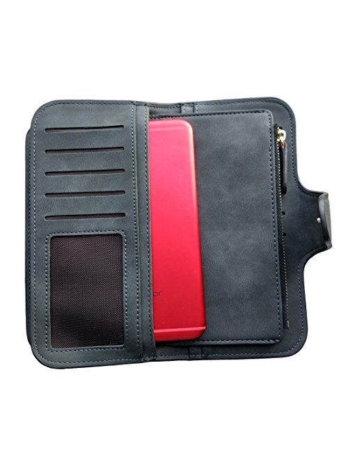 RFID Blocking Large Capacity Bifold PU Leather Phone Card Holder Organizer Snap Wallet with Zipper Pocket for Women