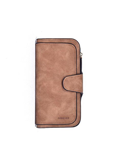 RFID Blocking Large Capacity Bifold PU Leather Phone Card Holder Organizer Snap Wallet with Zipper Pocket for Women