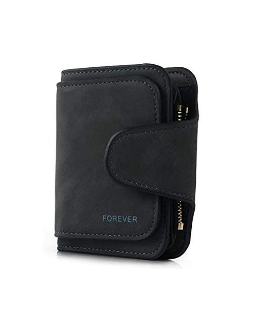 RFID Blocking Large Capacity Bifold PU Leather Phone Card Holder Organizer Snap Wallet with Zipper Pocket for Women