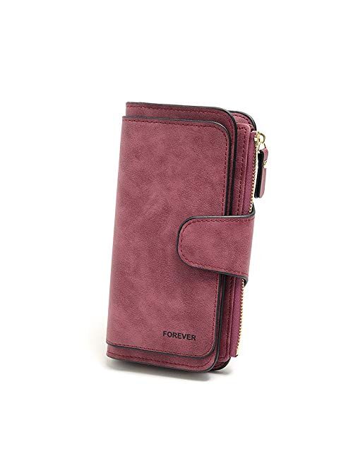 RFID Blocking Large Capacity Bifold PU Leather Phone Card Holder Organizer Snap Wallet with Zipper Pocket for Women