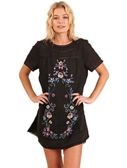 Umgee Women's Bohemian Embroidered Short Sleeve Dress or Tunic