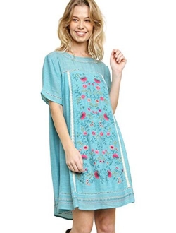 Umgee Women's Bohemian Embroidered Short Sleeve Dress or Tunic