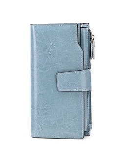 SENDEFN Women Leather Wallets RFID Blocking Clutch Card Holder Ladies Purse with Zipper Pocket