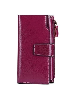 SENDEFN Women Leather Wallets RFID Blocking Clutch Card Holder Ladies Purse with Zipper Pocket