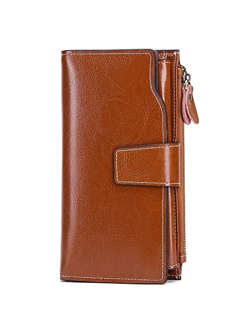 SENDEFN Women Leather Wallets RFID Blocking Clutch Card Holder Ladies Purse with Zipper Pocket