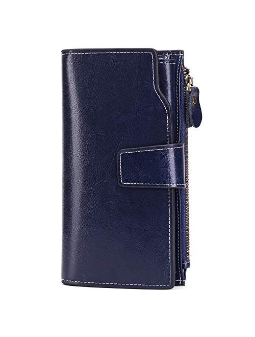 SENDEFN Women Leather Wallets RFID Blocking Clutch Card Holder Ladies Purse with Zipper Pocket