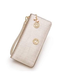 FOXER Women Leather Wallet Bifold Wallet Clutch Wallet with Wristlet Card Holder