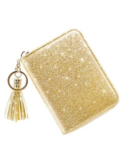 Women's Small Credit Card Wallet RFID Glitter Cute Credit Card Holder Wallets for Women