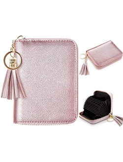 Women's Small Credit Card Wallet RFID Glitter Cute Credit Card Holder Wallets for Women