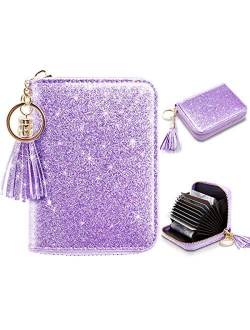 Women's Small Credit Card Wallet RFID Glitter Cute Credit Card Holder Wallets for Women