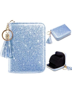 Women's Small Credit Card Wallet RFID Glitter Cute Credit Card Holder Wallets for Women