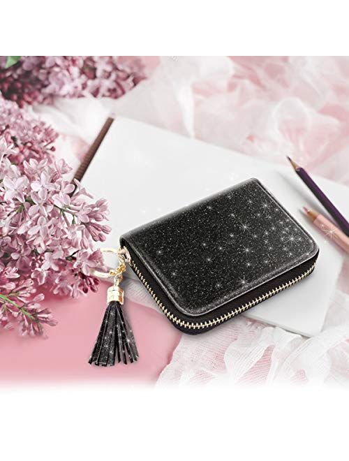 Women's Small Credit Card Wallet RFID Glitter Cute Credit Card Holder Wallets for Women