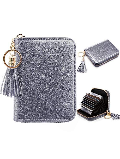 Women's Small Credit Card Wallet RFID Glitter Cute Credit Card Holder Wallets for Women