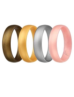 ROQ Silicone Wedding Ring for Women, Thin, Affordable 6mm Metallic Silicone Rubber Wedding Bands, Comfort Fit, Singles & 4 Packs - Rose Gold, Silver, Gold, Platinum, Copp