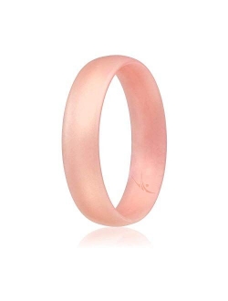 ROQ Silicone Wedding Ring for Women, Thin, Affordable 6mm Metallic Silicone Rubber Wedding Bands, Comfort Fit, Singles & 4 Packs - Rose Gold, Silver, Gold, Platinum, Copp