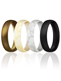 ROQ Silicone Wedding Ring for Women, Thin, Affordable 6mm Metallic Silicone Rubber Wedding Bands, Comfort Fit, Singles & 4 Packs - Rose Gold, Silver, Gold, Platinum, Copp