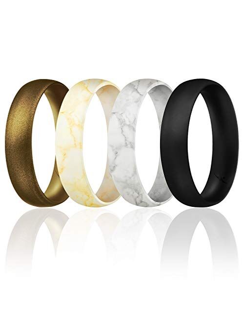 ROQ Silicone Wedding Ring for Women, Thin, Affordable 6mm Metallic Silicone Rubber Wedding Bands, Comfort Fit, Singles & 4 Packs - Rose Gold, Silver, Gold, Platinum, Copp