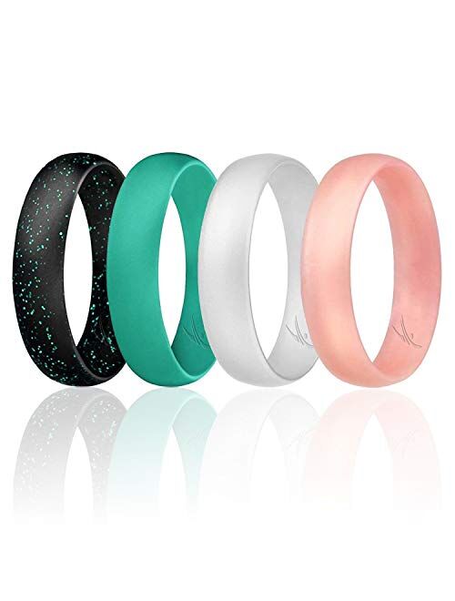 ROQ Silicone Wedding Ring for Women, Thin, Affordable 6mm Metallic Silicone Rubber Wedding Bands, Comfort Fit, Singles & 4 Packs - Rose Gold, Silver, Gold, Platinum, Copp