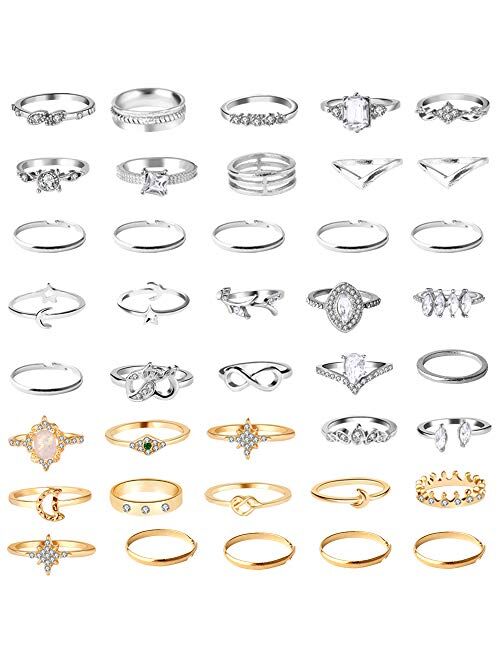 ONESING 40-69 Pcs Knuckle Rings for Women Stackable Rings Set Girls Bohemian Retro Vintage Joint Finger Rings Hollow Carved Flowers