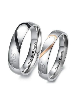 INBLUE Personalized Promise Rings Engraving Name Date Custom Rings for Men Women Boyfriend Girlfriend Couples Stainless Steel Jewelry Engagement Wedding Bands Sets for Hi