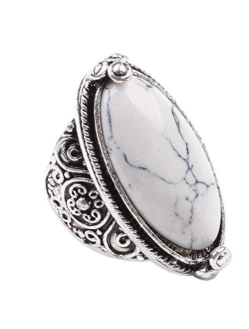 Charming Blue Synthetic-Turquoise Tibet Silver Plated shion Ring Size