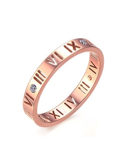 VNOX Stainless Steel CZ Roman Numeral Ring for Women Girls,Rose Gold Plated/Silver