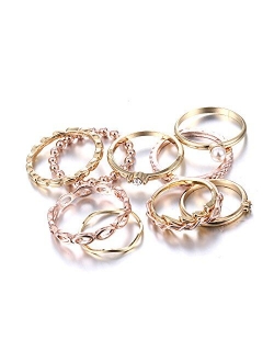 Gmai Bohemian Vintage Women Crystal Joint Knuckle Nail Ring Set of 10 pcs Finger Rings Punk Ring Gift