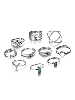 Gmai Bohemian Vintage Women Crystal Joint Knuckle Nail Ring Set of 10 pcs Finger Rings Punk Ring Gift