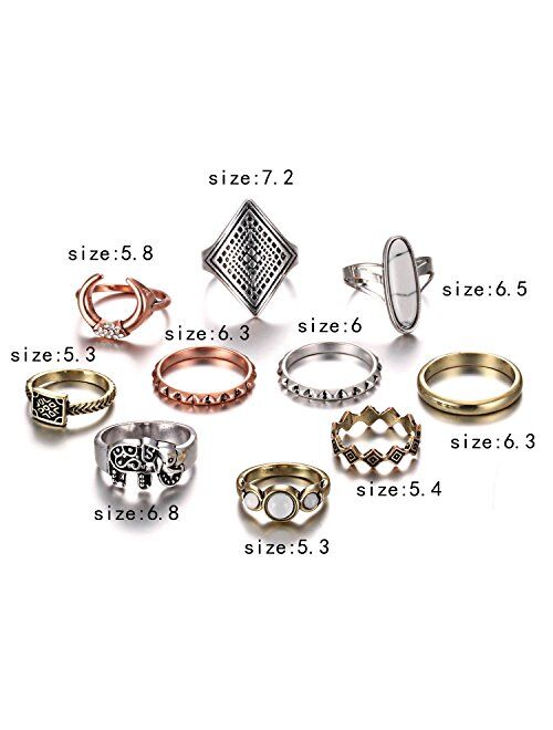 Gmai Bohemian Vintage Women Crystal Joint Knuckle Nail Ring Set of 10 pcs Finger Rings Punk Ring Gift