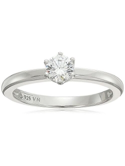 Platinum or Gold Plated Sterling Silver Round cut Solitaire ring made with Swarovski Zirconia