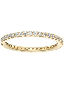 Platinum or Gold Plated Sterling Silver All-Around Band Ring set with Round Swarovski Zirconia