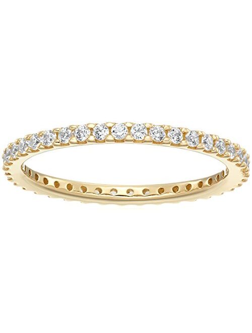 Platinum or Gold Plated Sterling Silver All-Around Band Ring set with Round Swarovski Zirconia