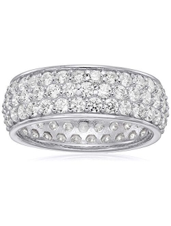 Platinum or Gold Plated 3-Row Round-Cut Pave Band Ring set with Swarovski Zirconia