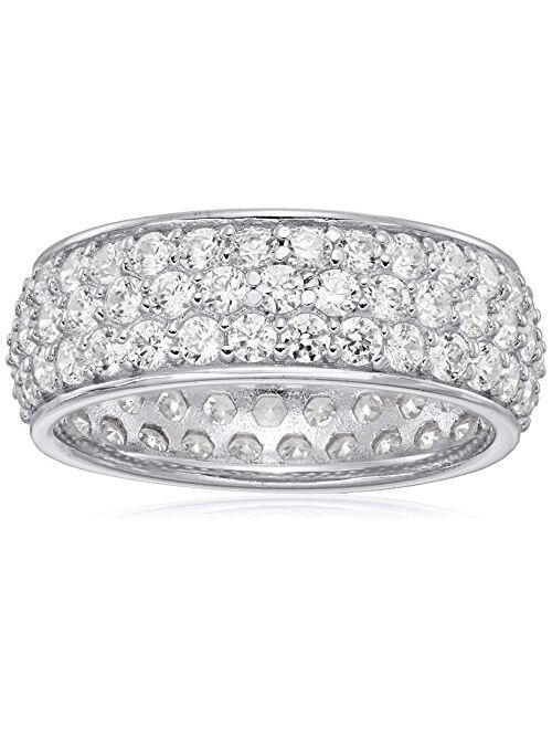 Platinum or Gold Plated 3-Row Round-Cut Pave Band Ring set with Swarovski Zirconia