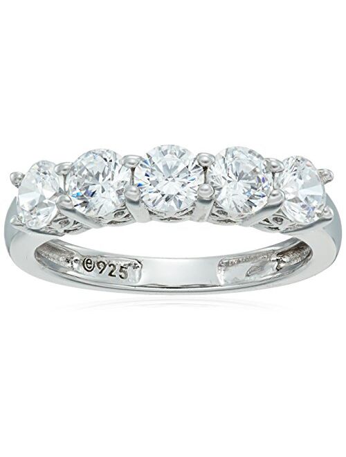 Platinum or Gold Plated Sterling Silver Round-Cut 5-Stone Ring made with Swarovski Zirconia