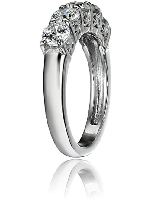 Platinum or Gold Plated Sterling Silver Round-Cut 5-Stone Ring made with Swarovski Zirconia