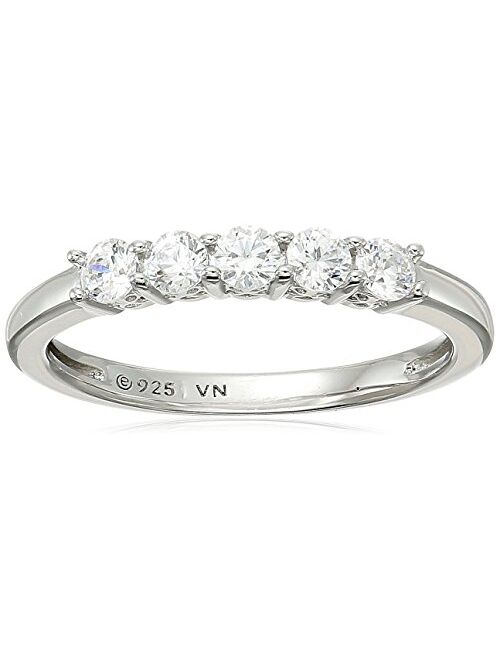 Platinum or Gold Plated Sterling Silver Round-Cut 5-Stone Ring made with Swarovski Zirconia