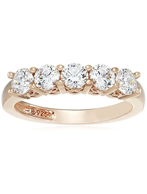 Platinum or Gold Plated Sterling Silver Round-Cut 5-Stone Ring made with Swarovski Zirconia