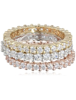 Sterling Silver Cubic Zirconia All-Around Band Stacking Ring Set (Set of 3)