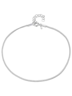 Amberta 925 Sterling Silver Adjustable Anklet - Classic Chain Ankle Bracelets - 9" to 10" inch - Flexible Fit