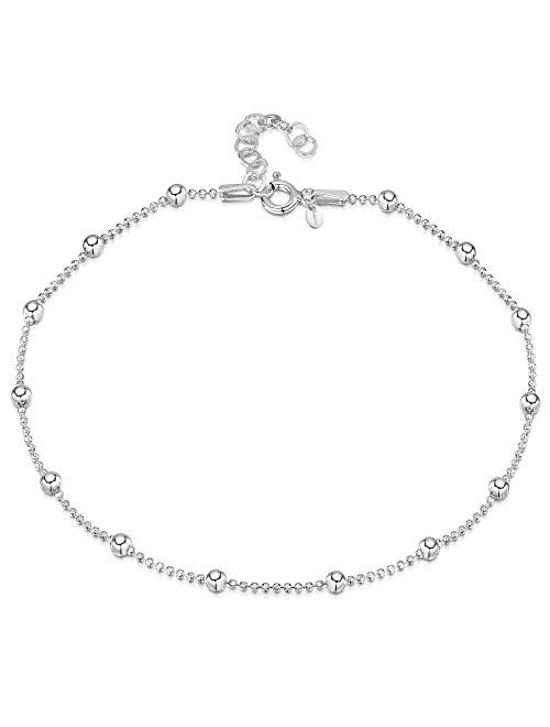 Amberta 925 Sterling Silver Adjustable Anklet - Classic Chain Ankle Bracelets - 9" to 10" inch - Flexible Fit